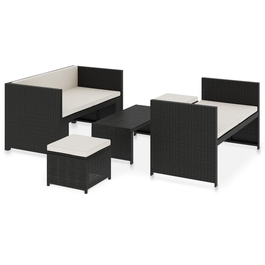 5 részes fekete polyrattan kerti ülőgarnitúra párnákkal