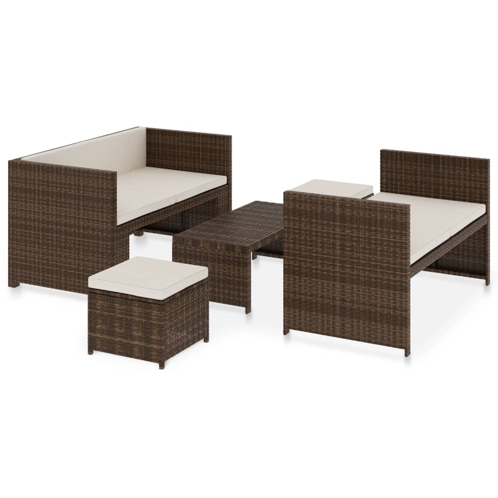 5 részes barna polyrattan kerti ülőgarnitúra párnákkal