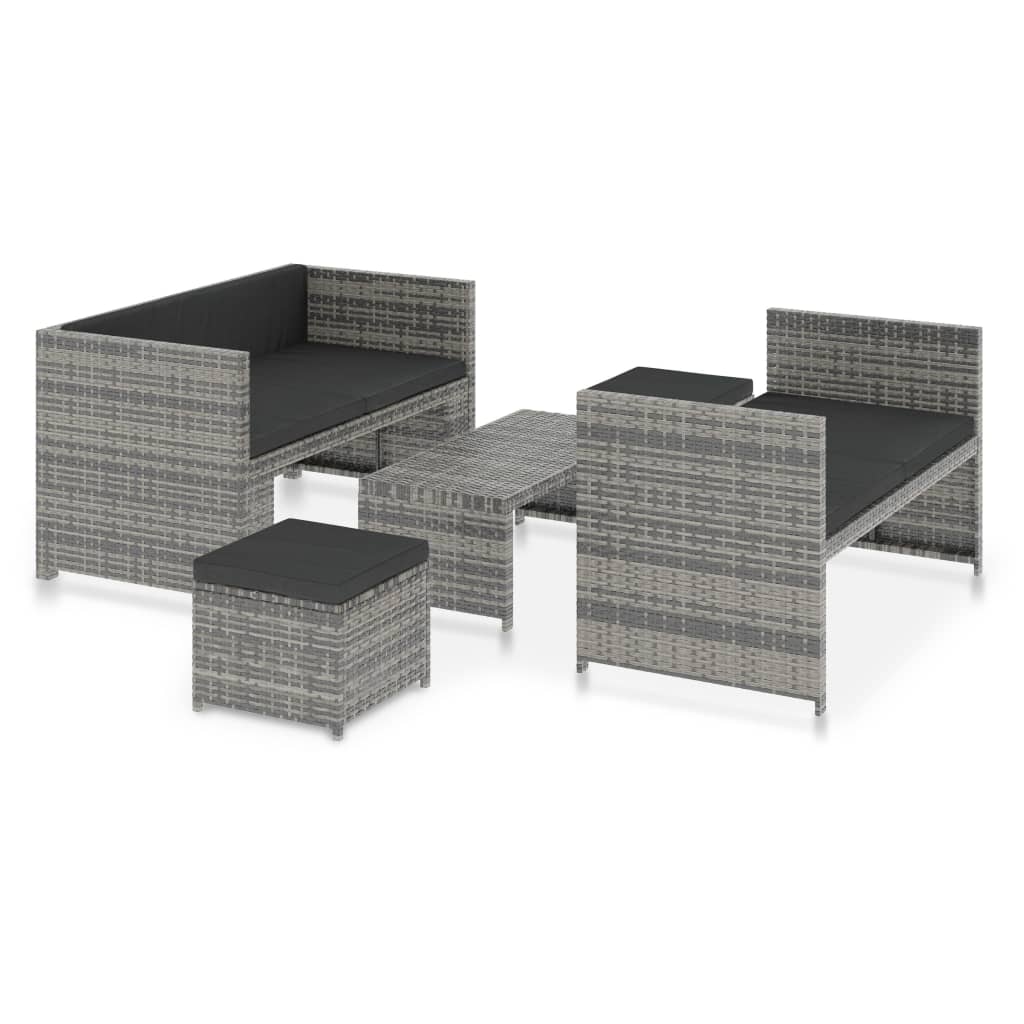 5 részes szürke polyrattan kerti ülőgarnitúra párnákkal