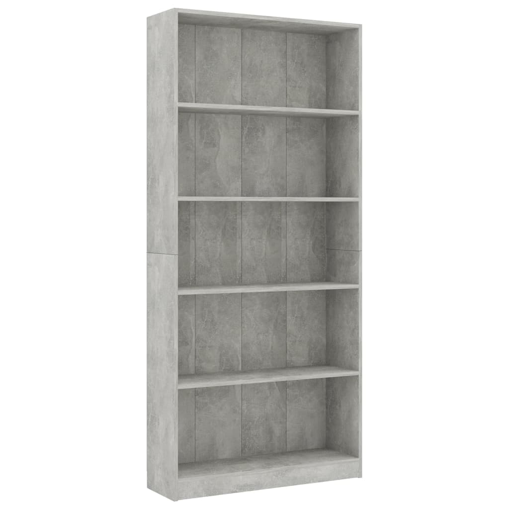 5-szintes betonszürke szerelt fa könyvszekrény 80 x 24 x 175 cm