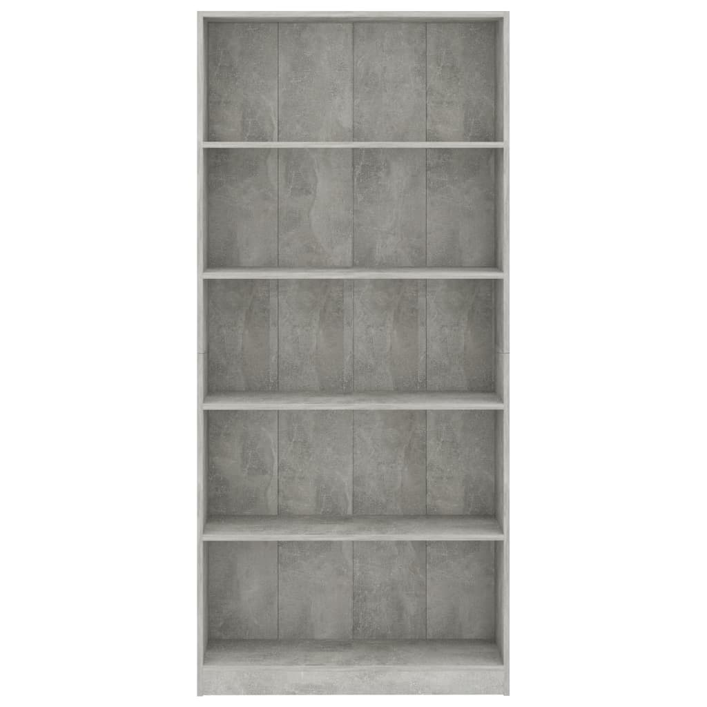 5-szintes betonszürke szerelt fa könyvszekrény 80 x 24 x 175 cm