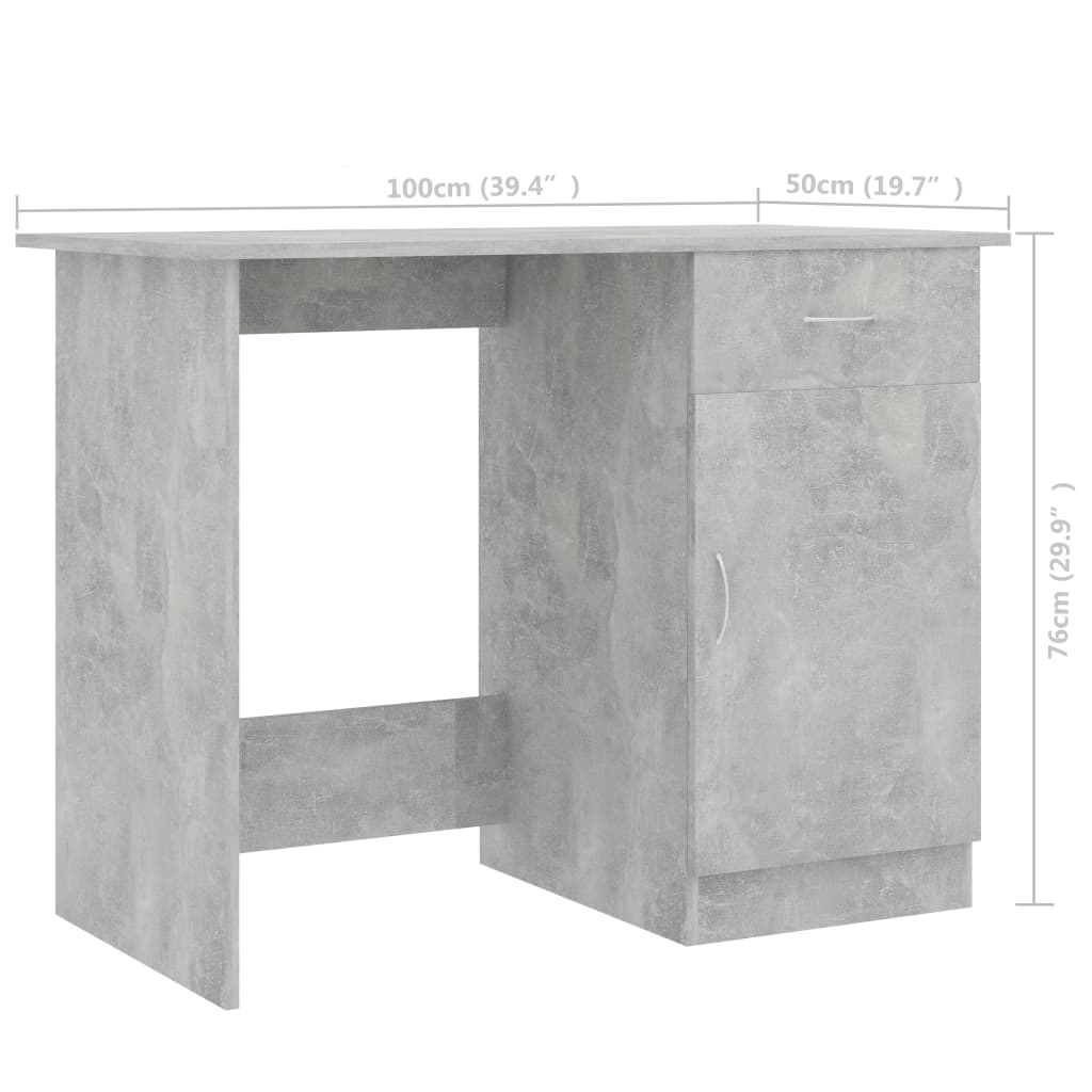 betonszürke szerelt fa íróasztal 100 x 50 x 76 cm