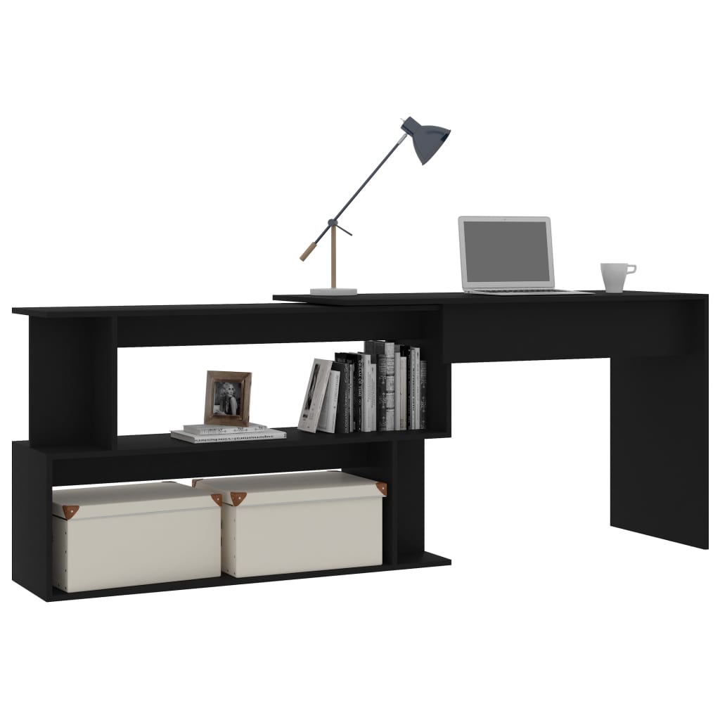 fekete szerelt fa sarokasztal 200 x 50 x 76 cm