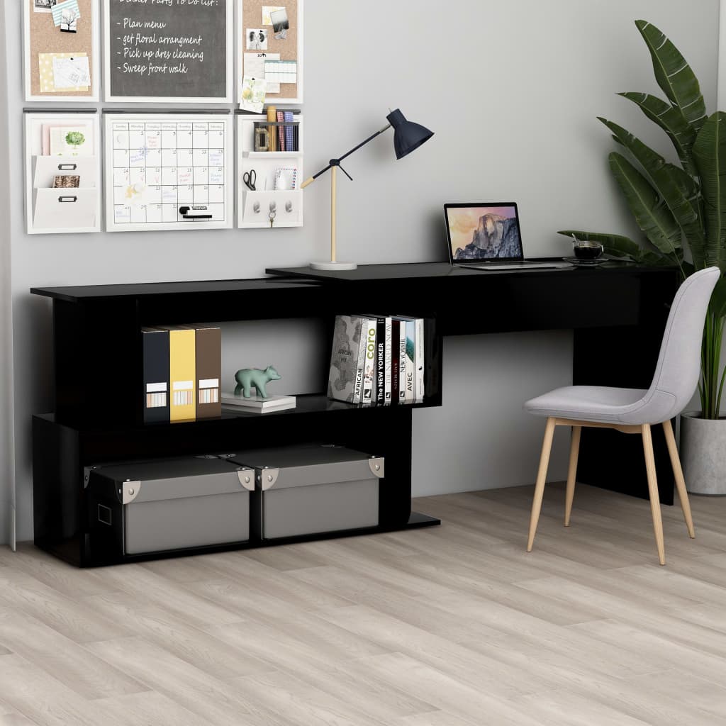 fekete szerelt fa sarokasztal 200 x 50 x 76 cm
