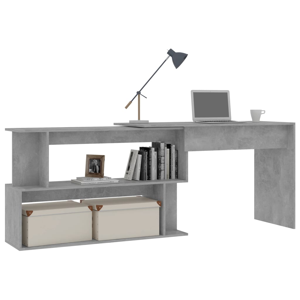 betonszürke szerelt fa sarokasztal 200 x 50 x 76 cm