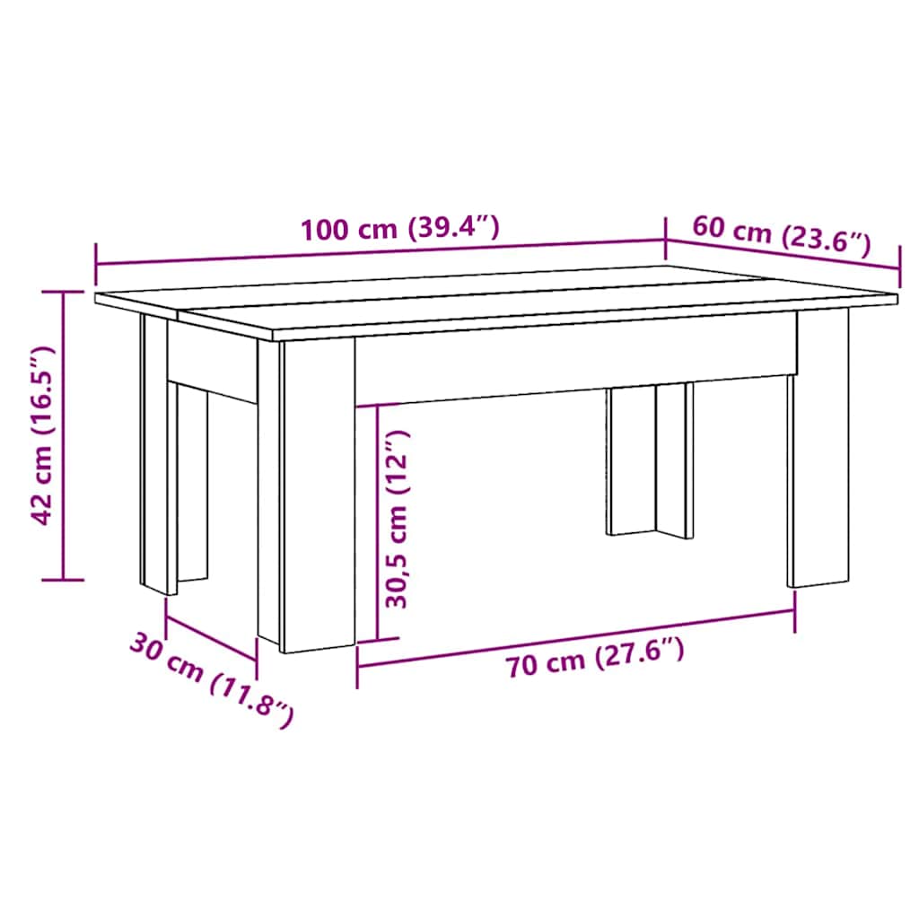 betonszürke szerelt fa dohányzóasztal 100 x 60 x 42 cm