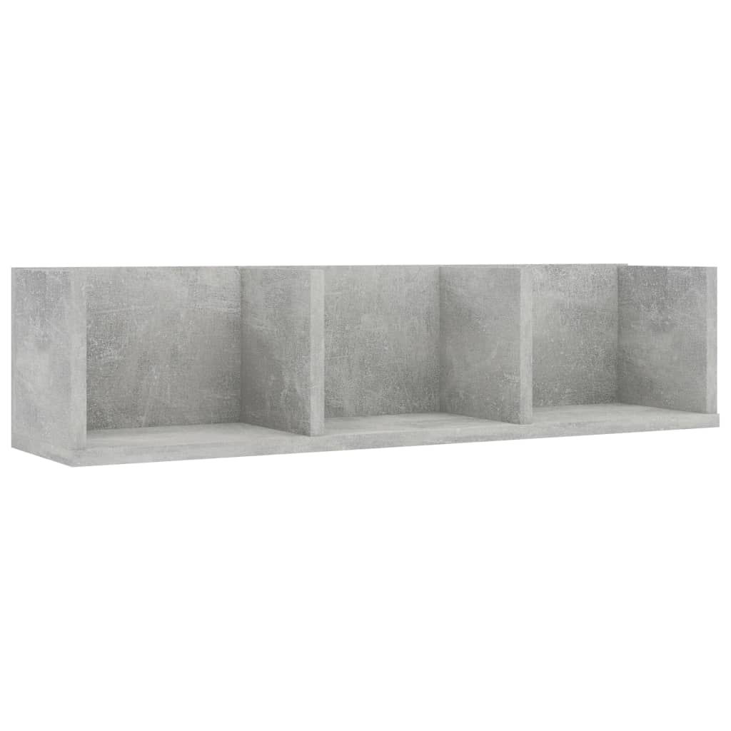betonszürke szerelt fa CD-tartó fali polc 75 x 18 x 18 cm