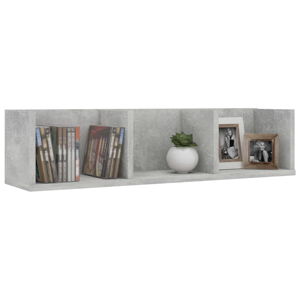 betonszürke szerelt fa CD-tartó fali polc 75 x 18 x 18 cm
