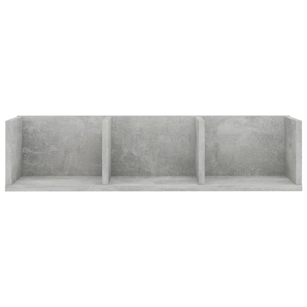 betonszürke szerelt fa CD-tartó fali polc 75 x 18 x 18 cm