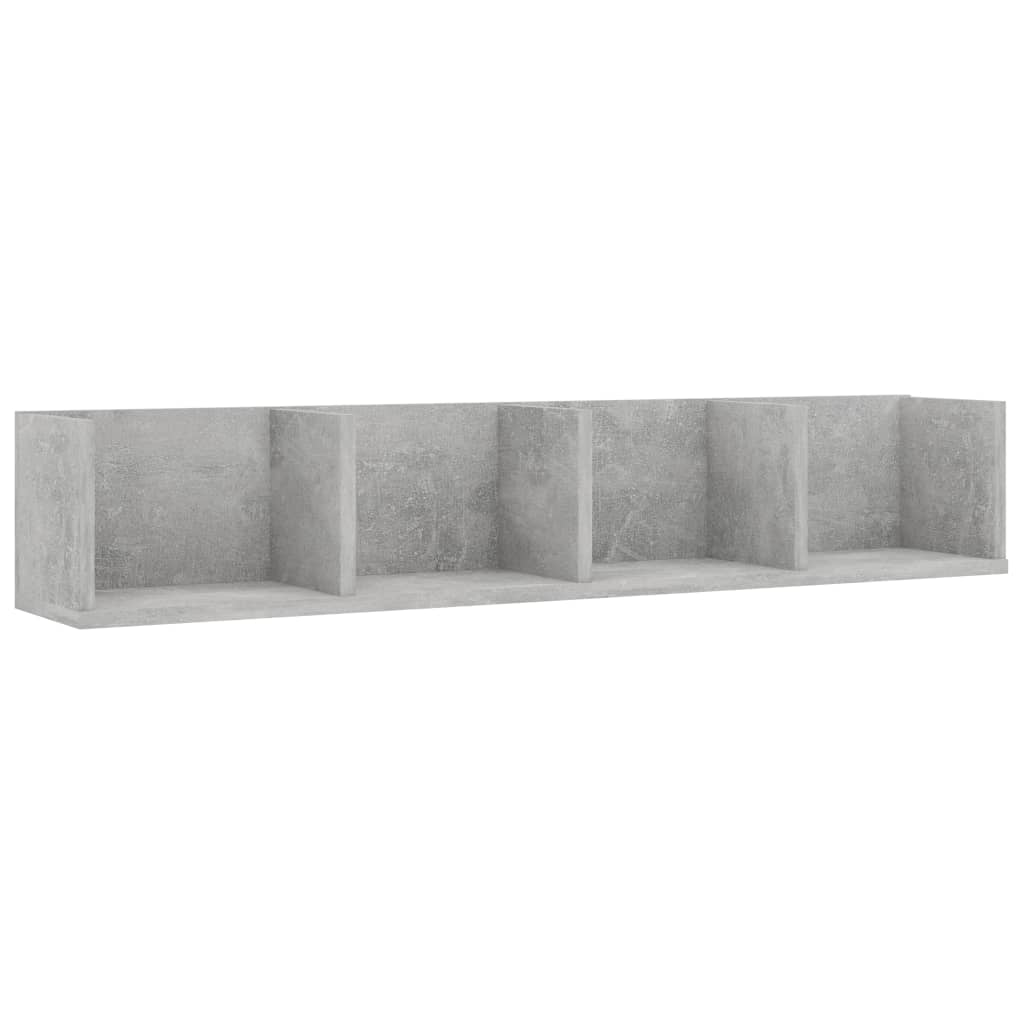 betonszürke szerelt fa CD-tartó fali polc 100 x 18 x 18 cm