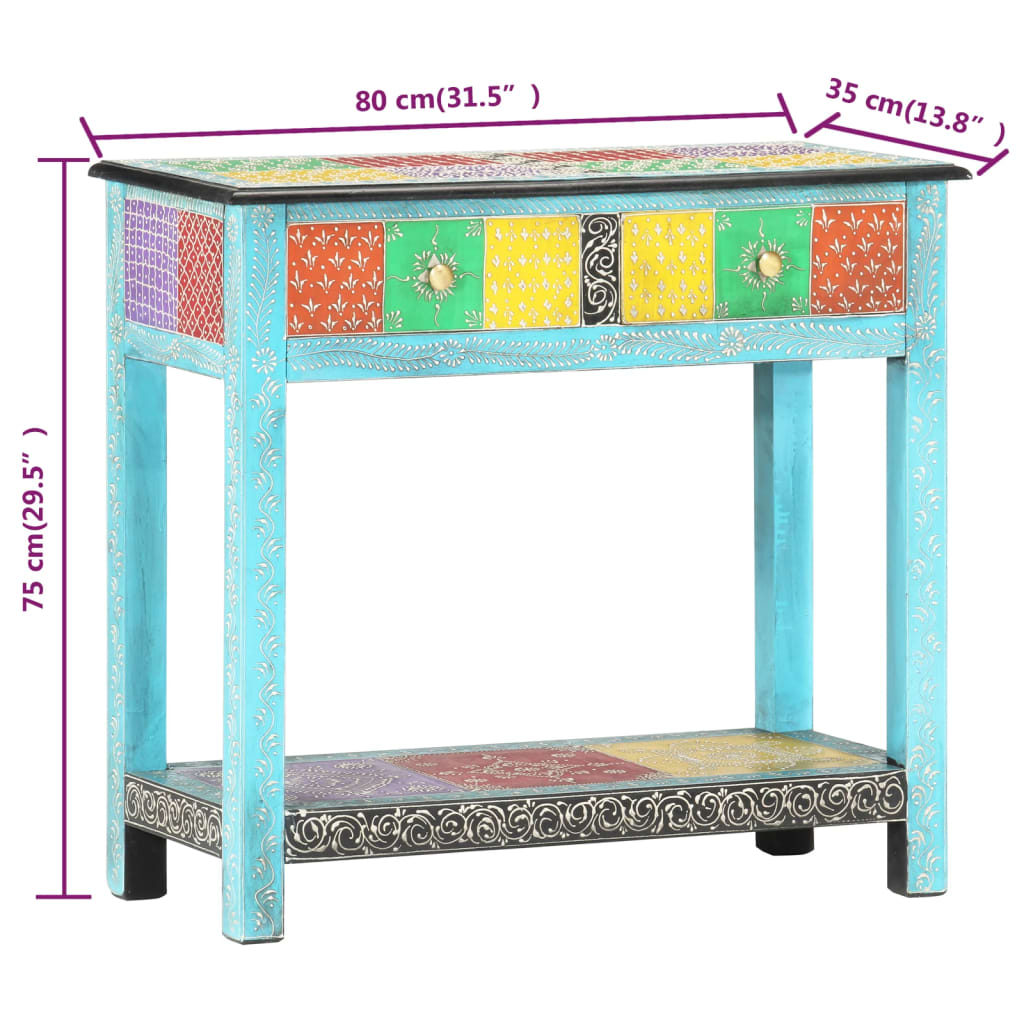 kézzel festett tömör mangófa tálalóasztal 80 x 35 x 75 cm