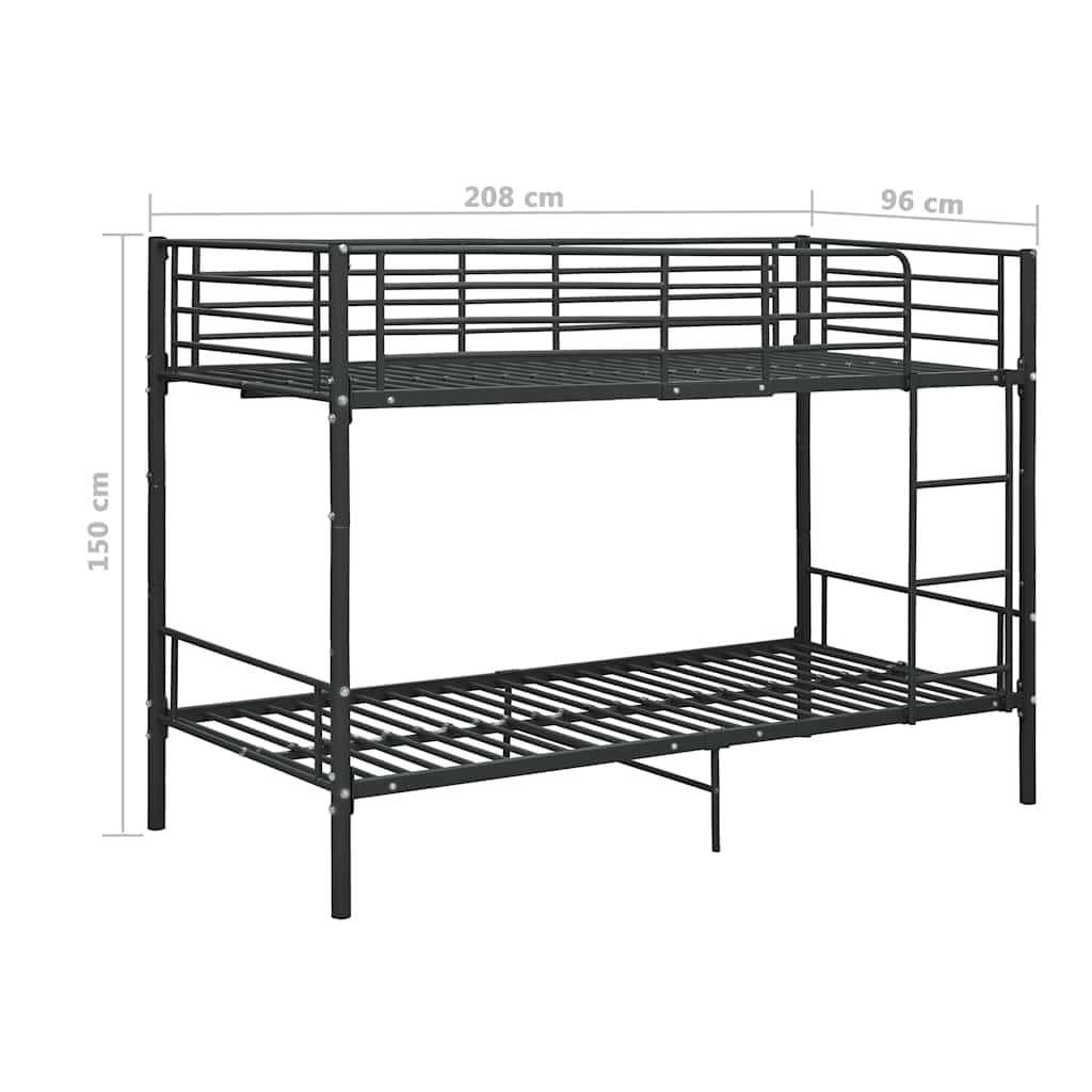 fekete fém emeletes ágy 90 x 200 cm