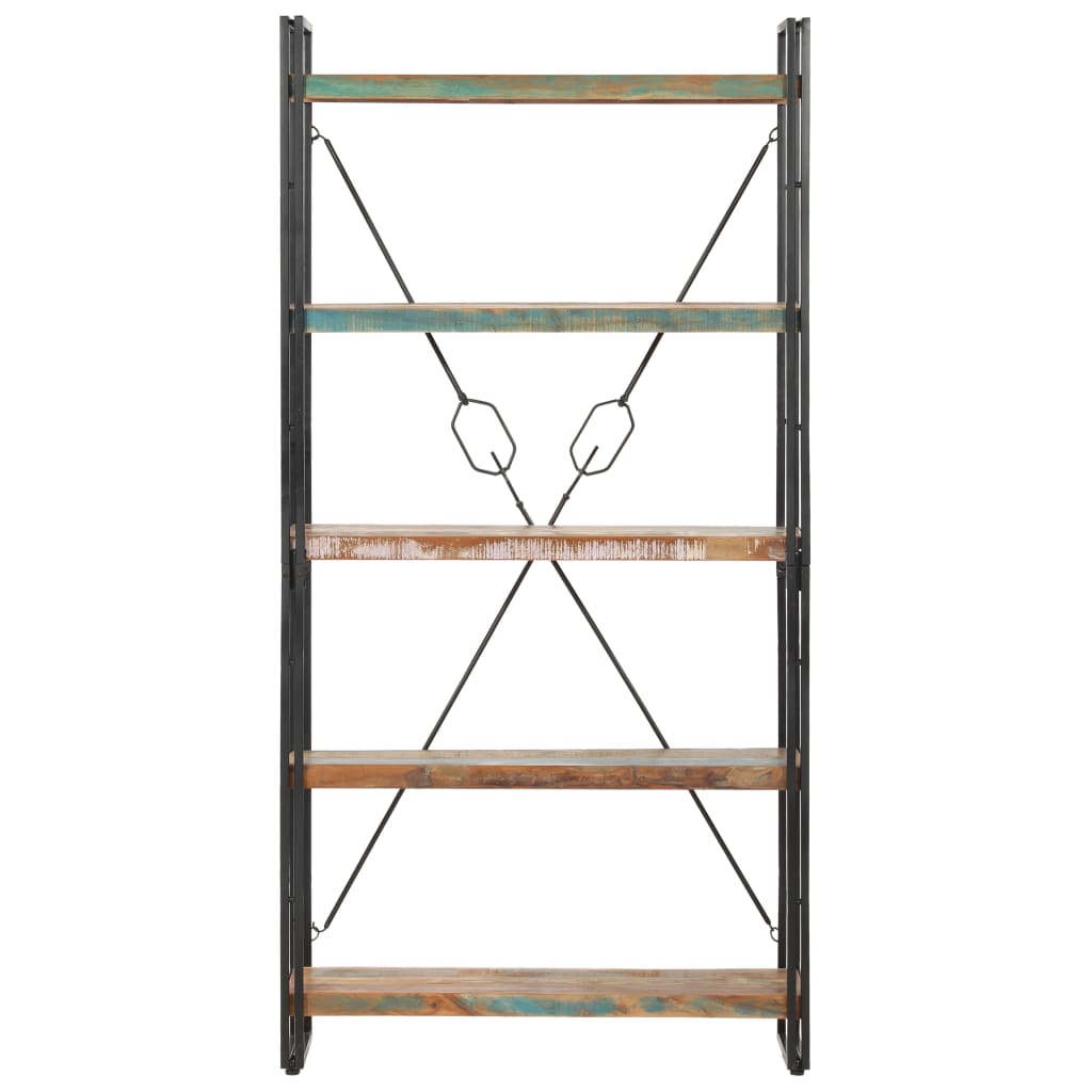 5 szintes tömör újrahasznosított fa könyvespolc 90x30x180 cm