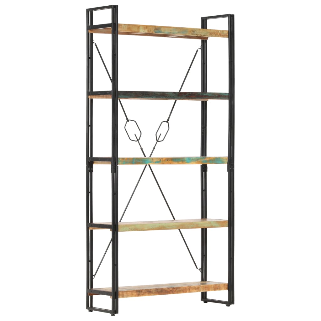 5 szintes tömör újrahasznosított fa könyvespolc 90x30x180 cm
