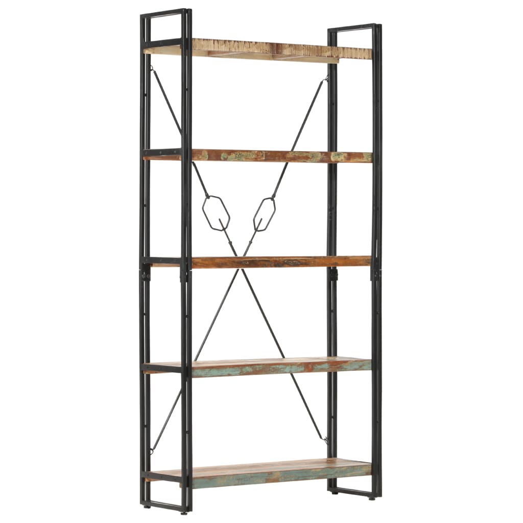 5 szintes tömör újrahasznosított fa könyvespolc 90x30x180 cm