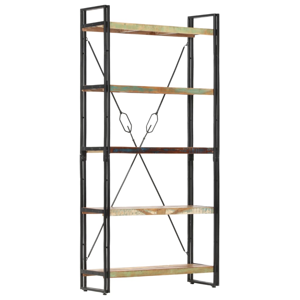 5 szintes tömör újrahasznosított fa könyvespolc 90x30x180 cm