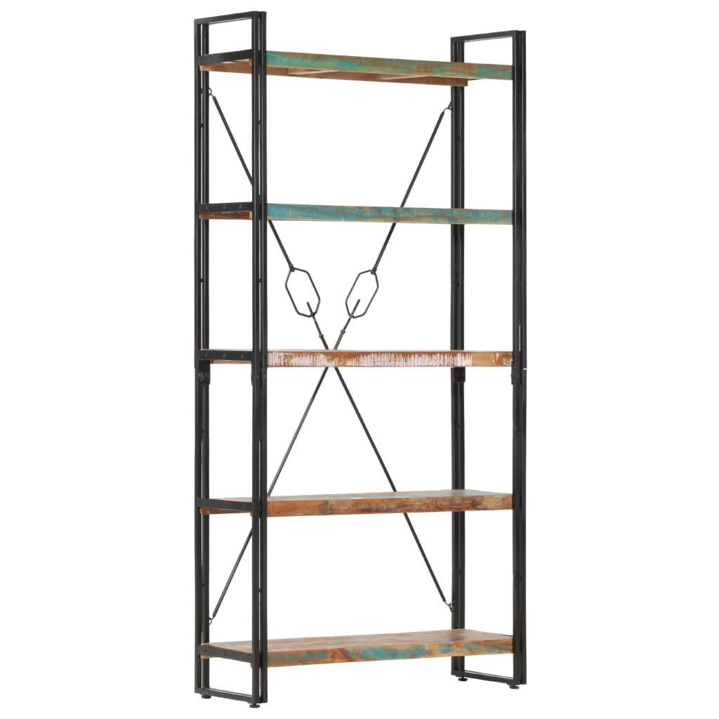 5 szintes tömör újrahasznosított fa könyvespolc 90x30x180 cm