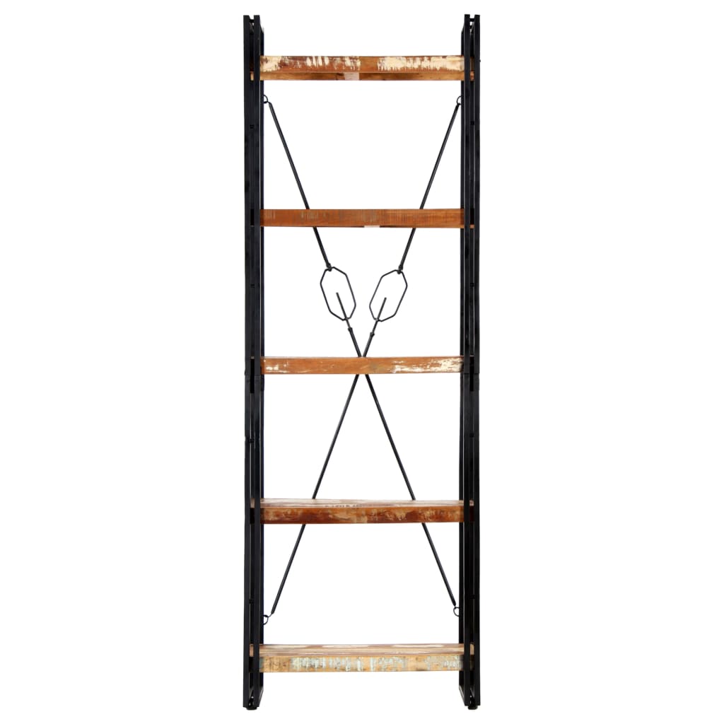 5 szintes tömör újrahasznosított fa könyvespolc 60x30x180 cm