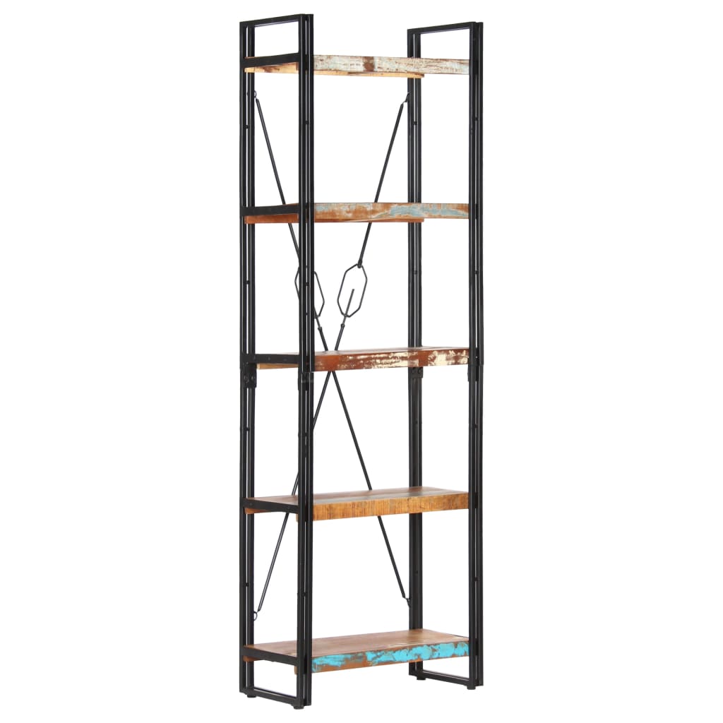 5 szintes tömör újrahasznosított fa könyvespolc 60x30x180 cm