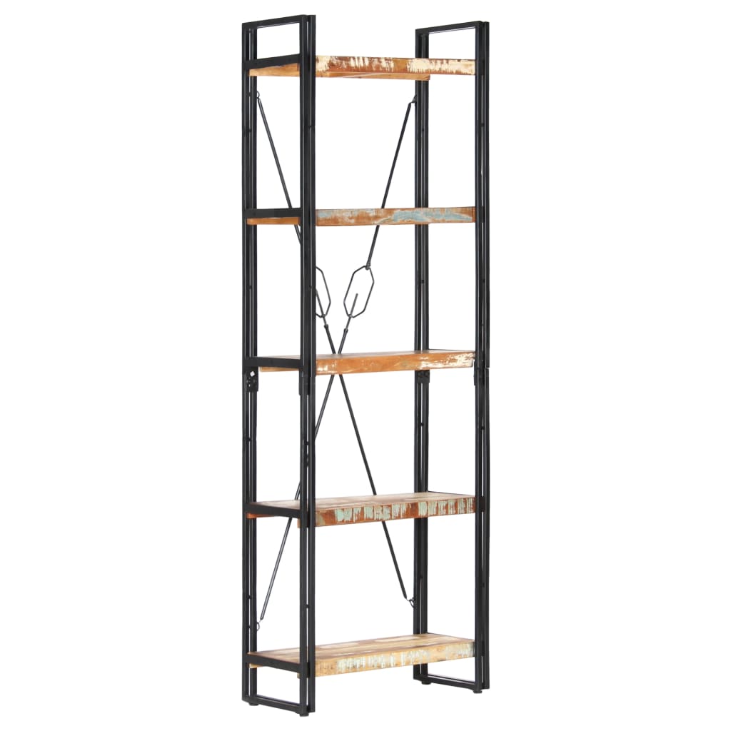 5 szintes tömör újrahasznosított fa könyvespolc 60x30x180 cm