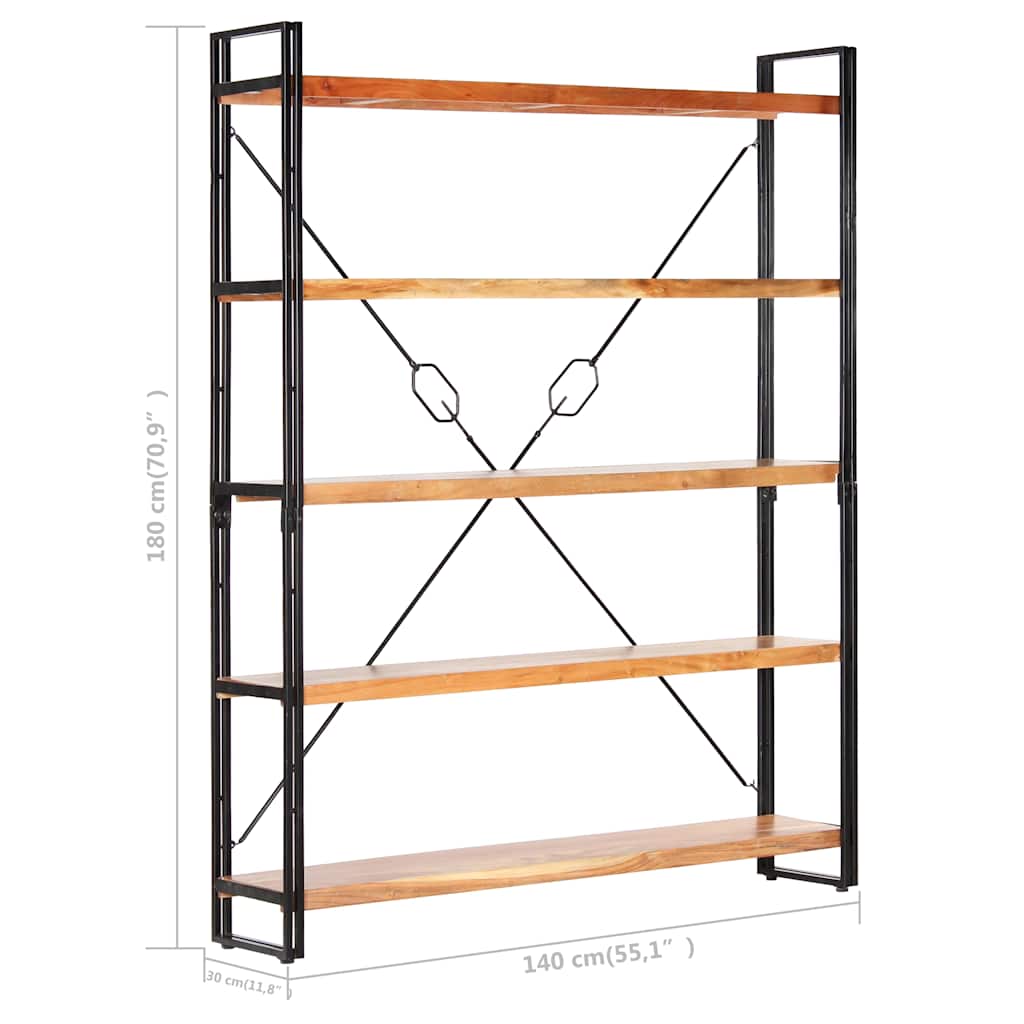 5 szintes tömör akácfa könyvespolc 140 x 30 x 180 cm