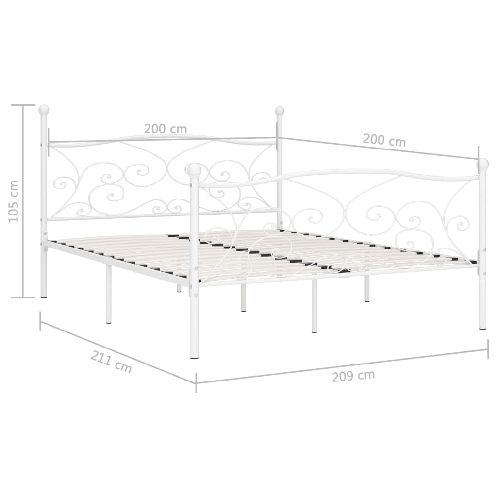 fehér fém ágykeret lécezett ágyráccsal 200 x 200 cm