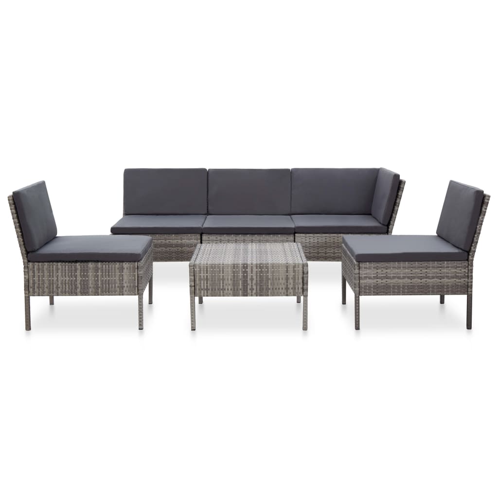 6-részes szürke polyrattan kerti bútorszett párnákkal