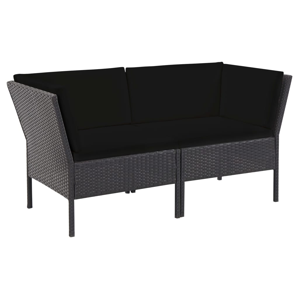 6-részes fekete polyrattan kerti bútorszett párnákkal