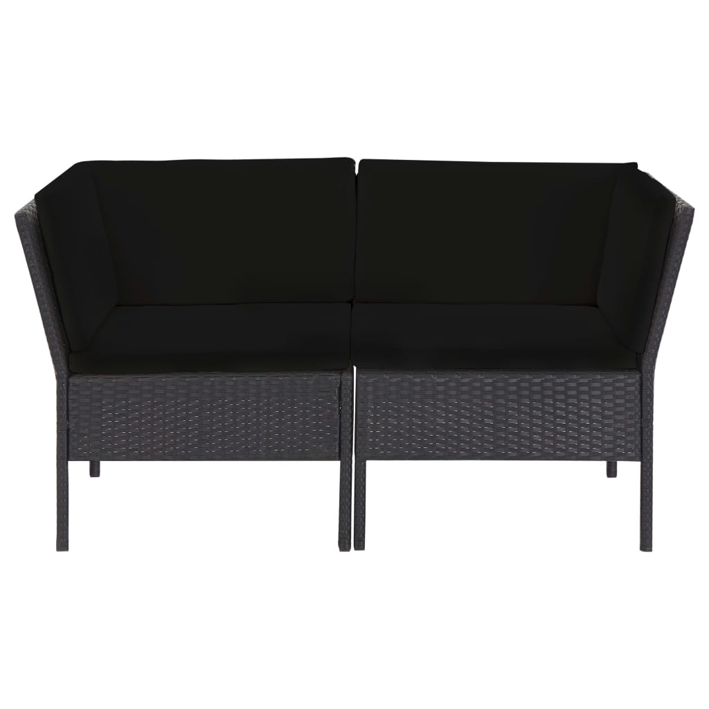 6-részes fekete polyrattan kerti bútorszett párnákkal