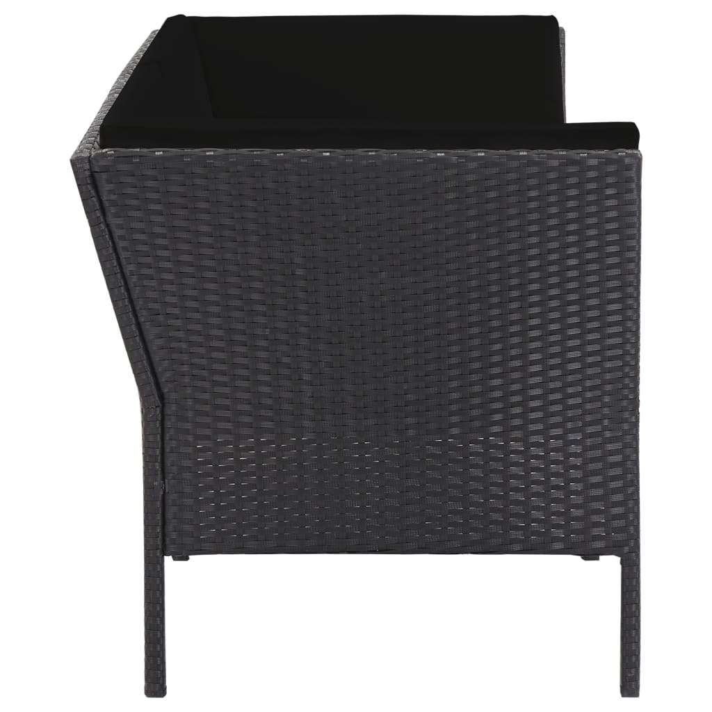 6-részes fekete polyrattan kerti bútorszett párnákkal