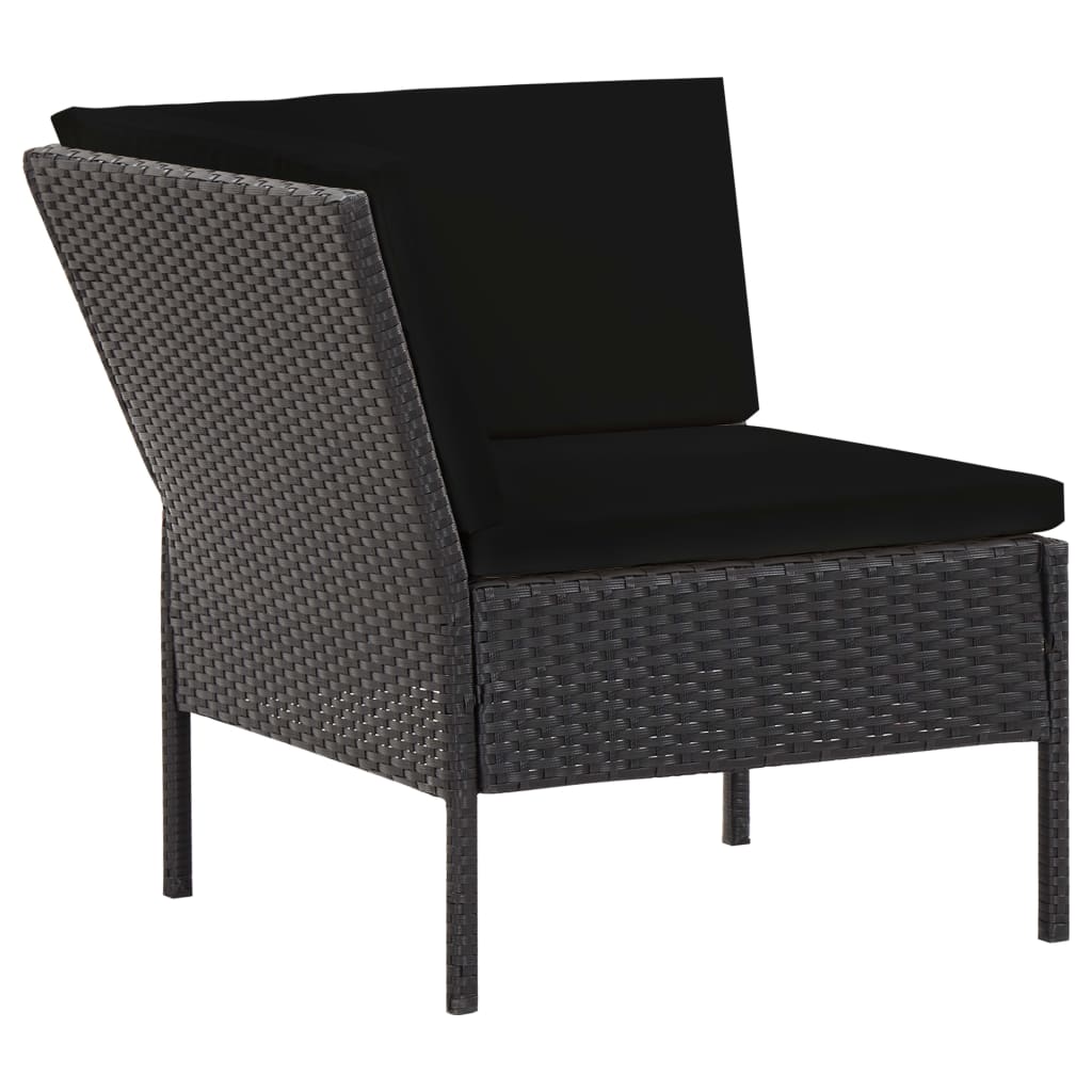 6-részes fekete polyrattan kerti bútorszett párnákkal