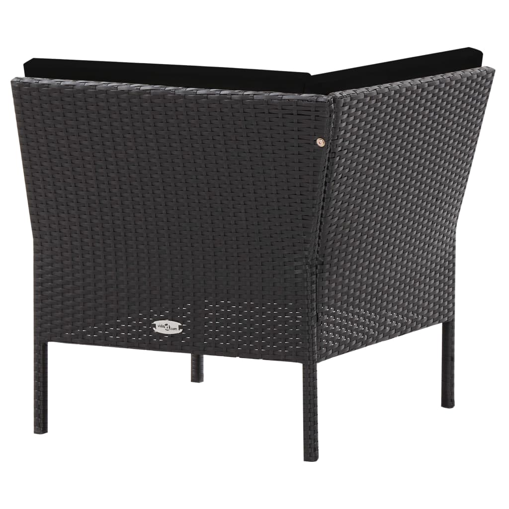 6-részes fekete polyrattan kerti bútorszett párnákkal