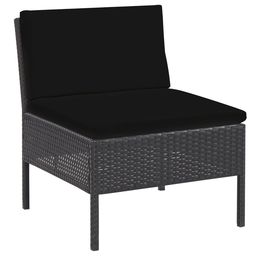 6-részes fekete polyrattan kerti bútorszett párnákkal