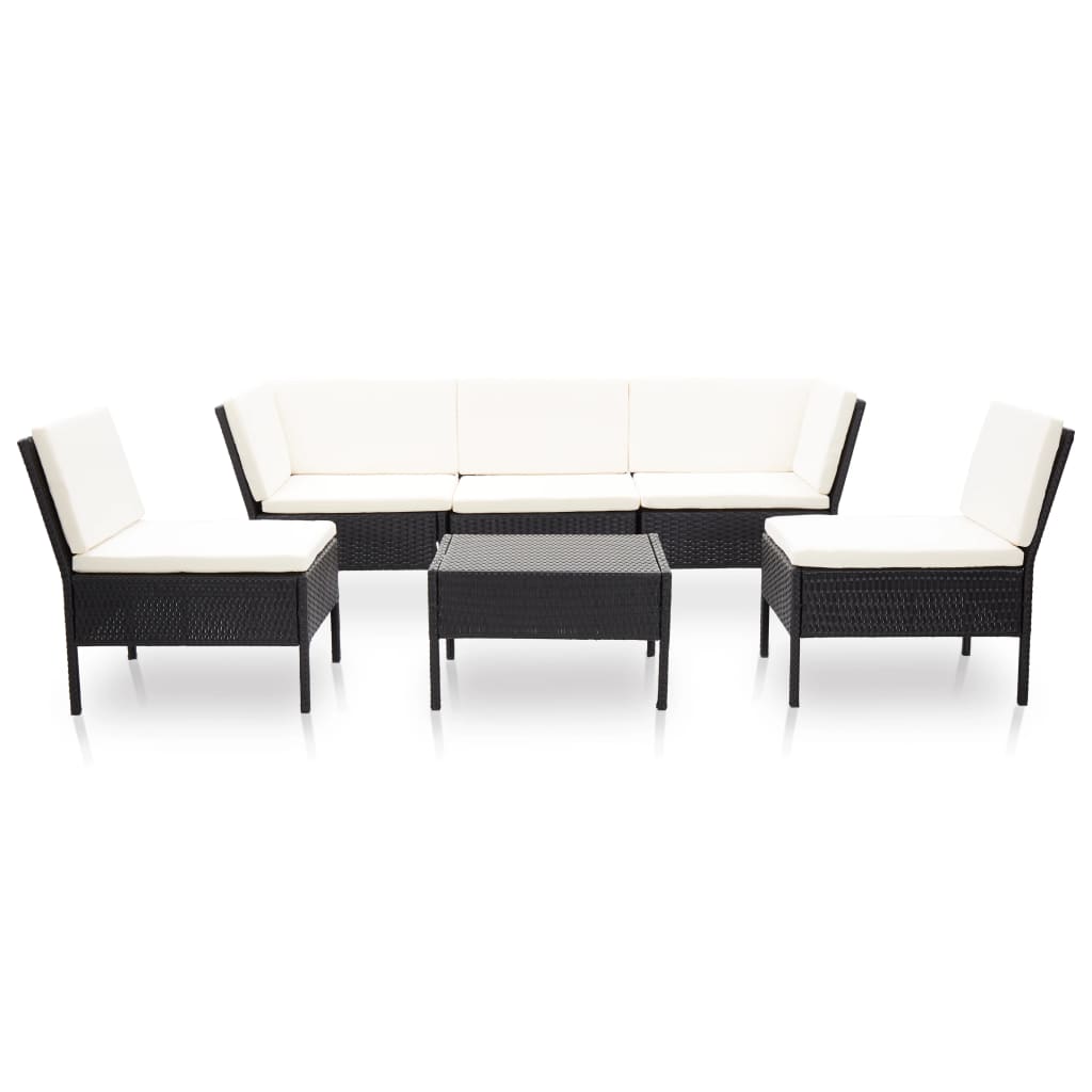 6 részes fekete polyrattan kerti ülőgarnitúra párnákkal