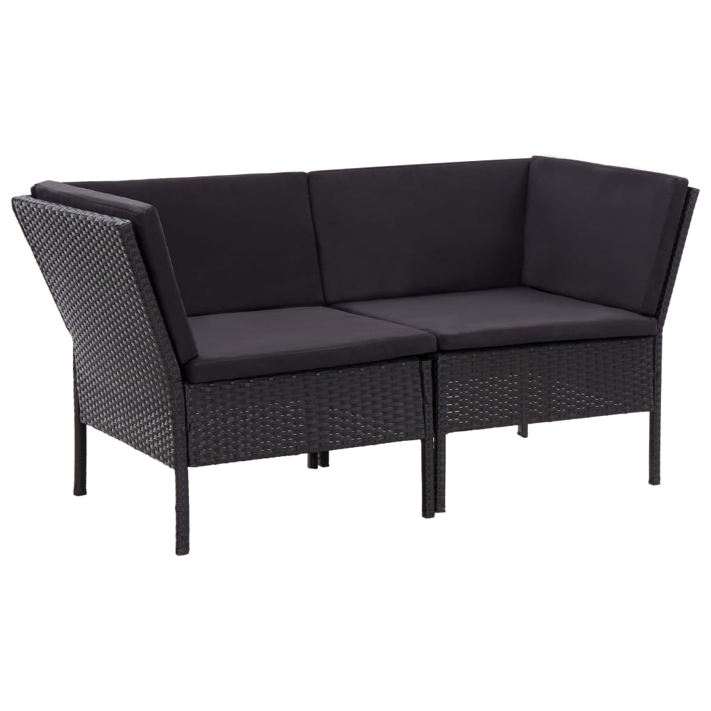 6 részes fekete polyrattan kerti bútorszett párnákkal