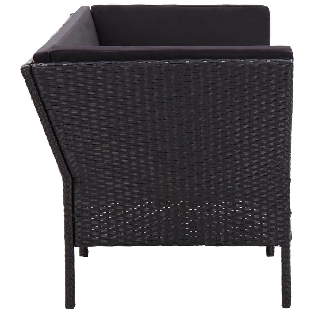 6 részes fekete polyrattan kerti bútorszett párnákkal