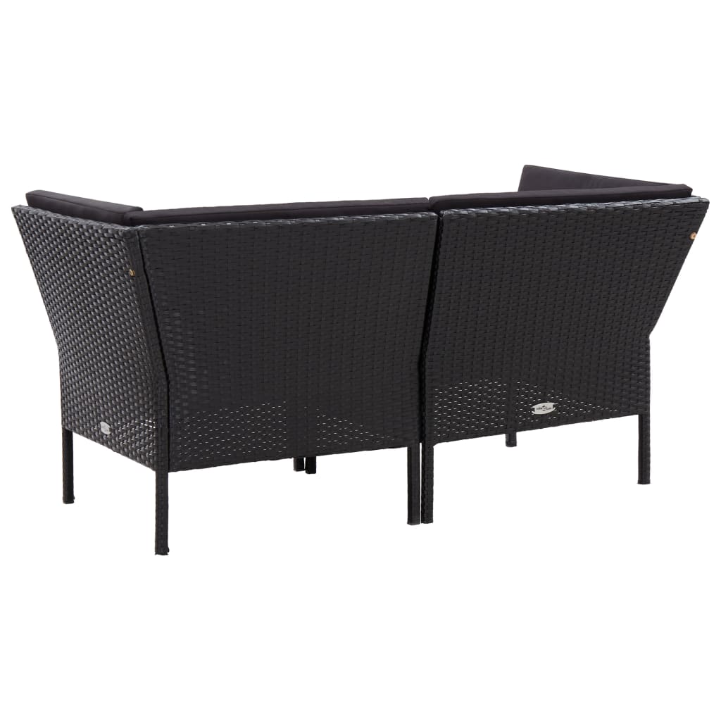 6 részes fekete polyrattan kerti bútorszett párnákkal