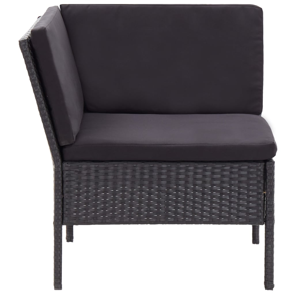 6 részes fekete polyrattan kerti bútorszett párnákkal
