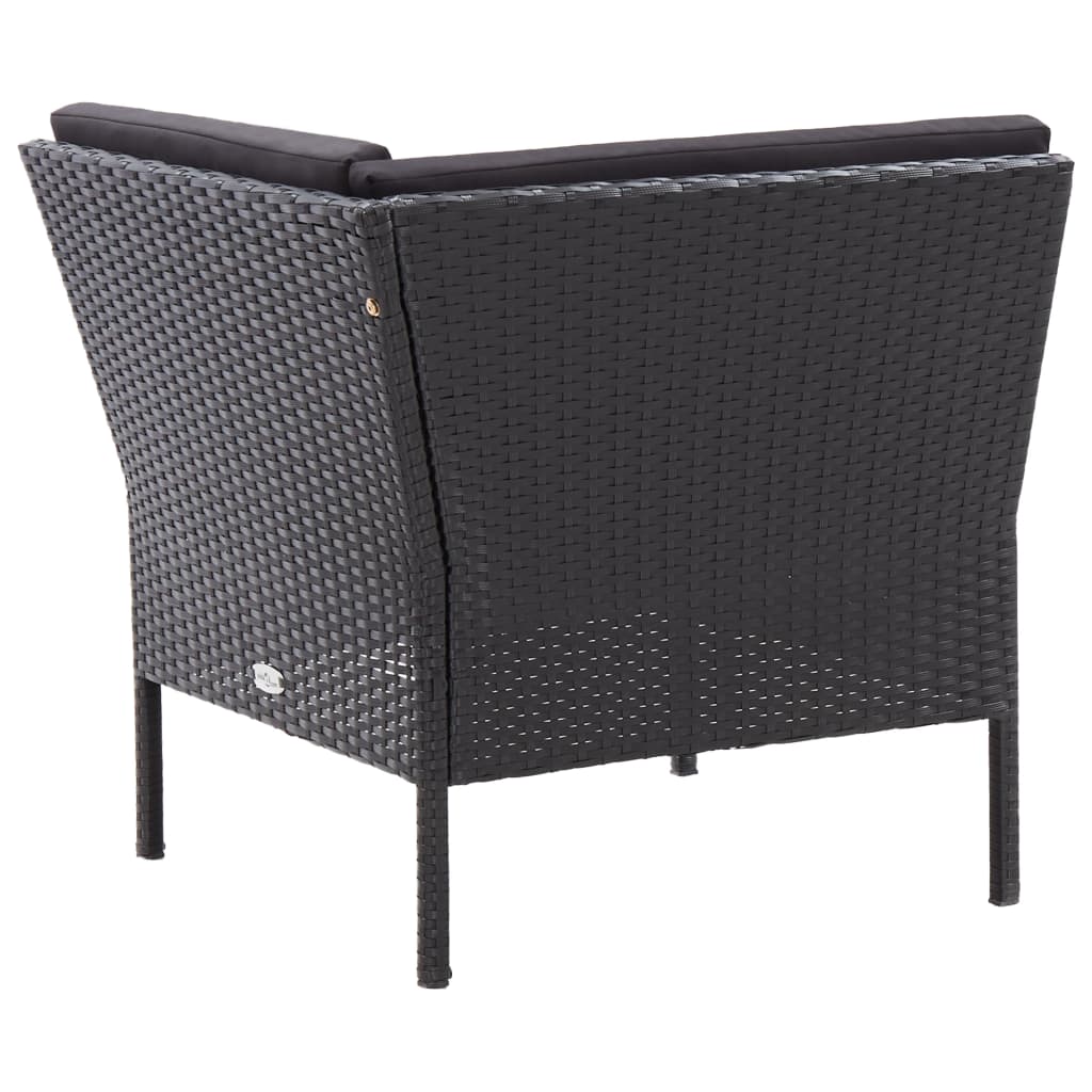 6 részes fekete polyrattan kerti bútorszett párnákkal