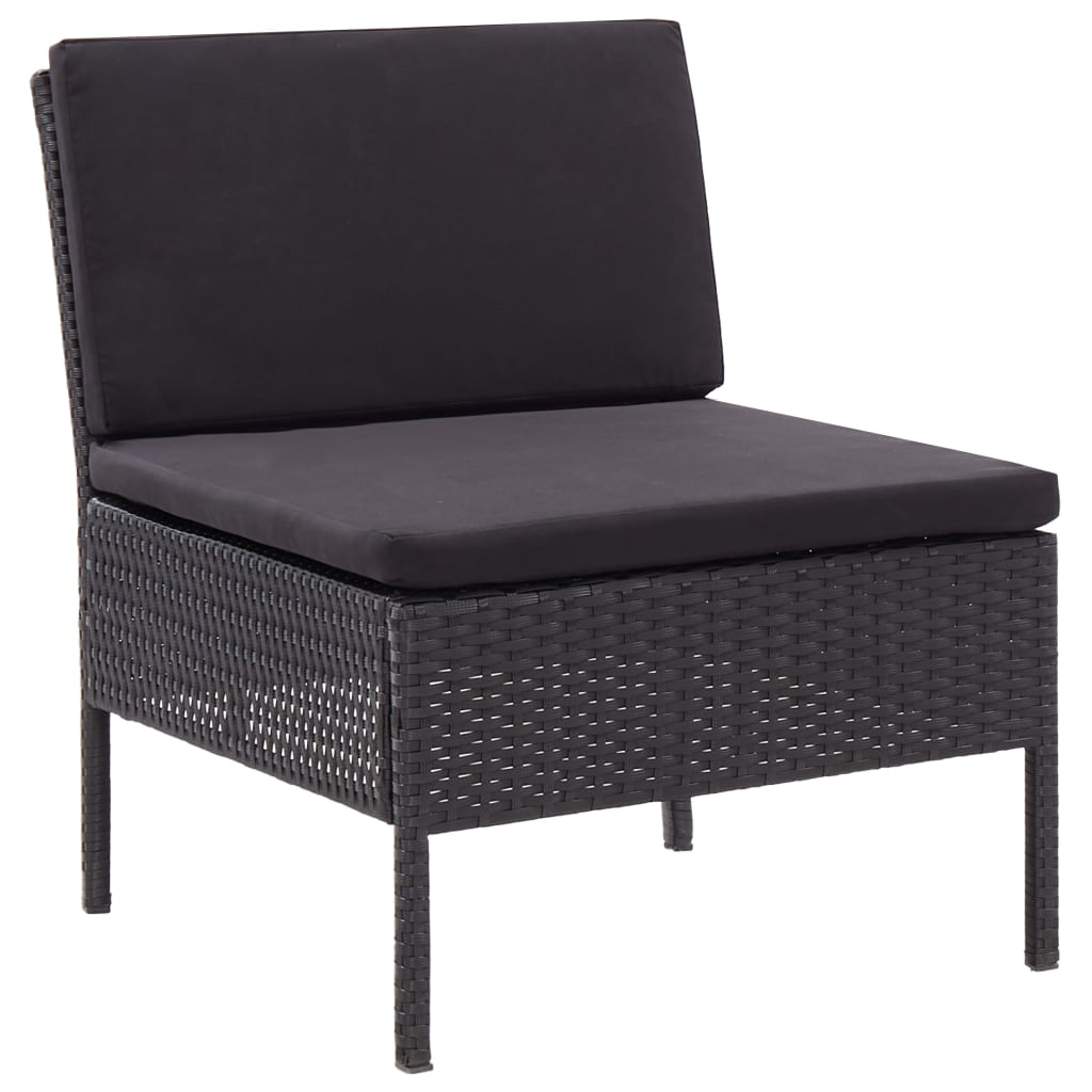 6 részes fekete polyrattan kerti bútorszett párnákkal