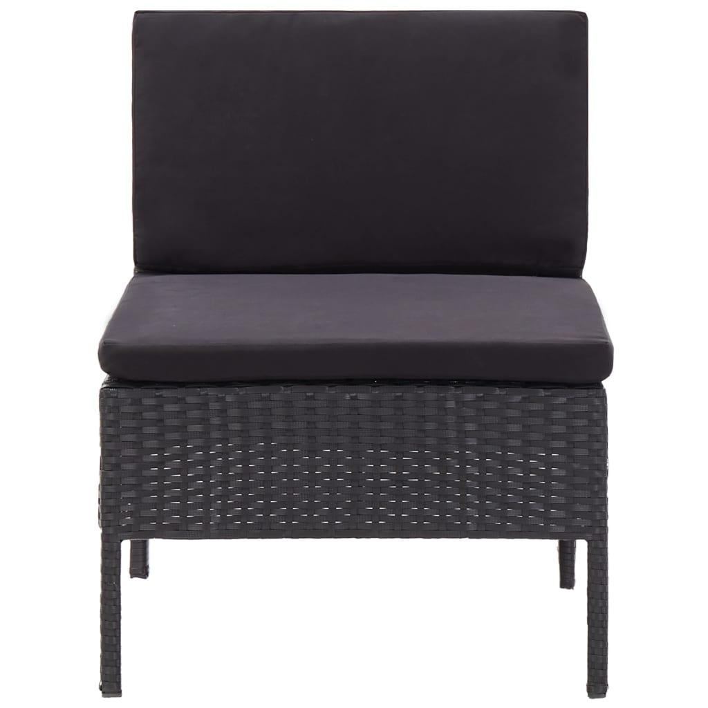 6 részes fekete polyrattan kerti bútorszett párnákkal