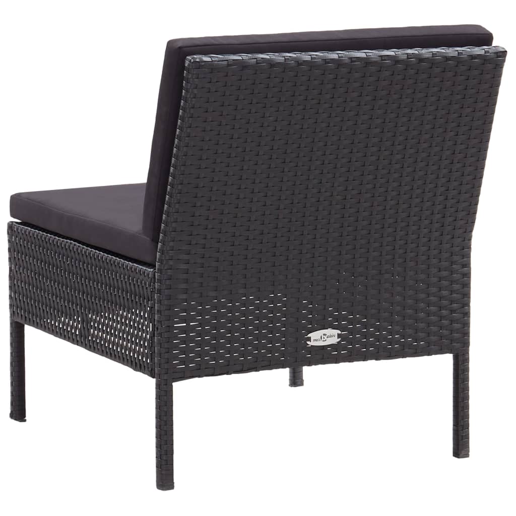 6 részes fekete polyrattan kerti bútorszett párnákkal
