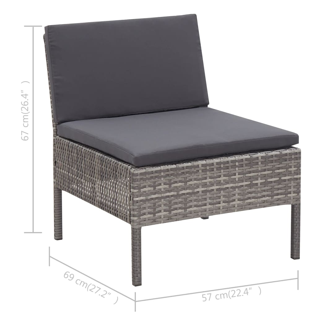 3-részes szürke polyrattan kerti ülőgarnitúra párnákkal