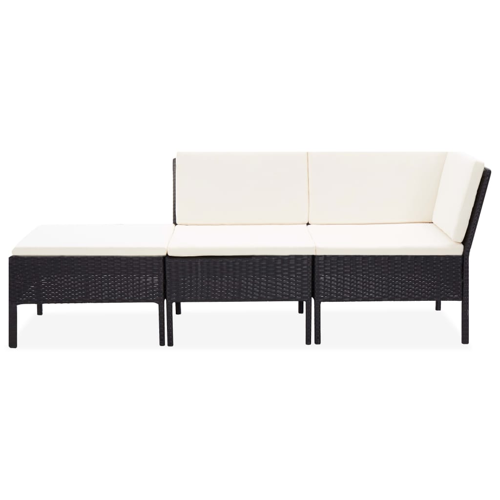 3 részes fekete polyrattan kerti ülőgarnitúra párnákkal