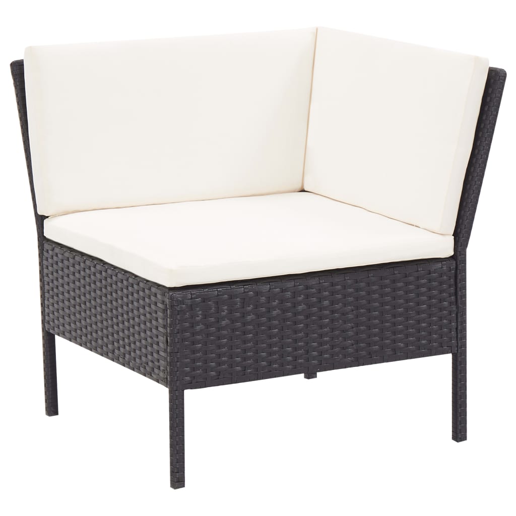 3 részes fekete polyrattan kerti ülőgarnitúra párnákkal