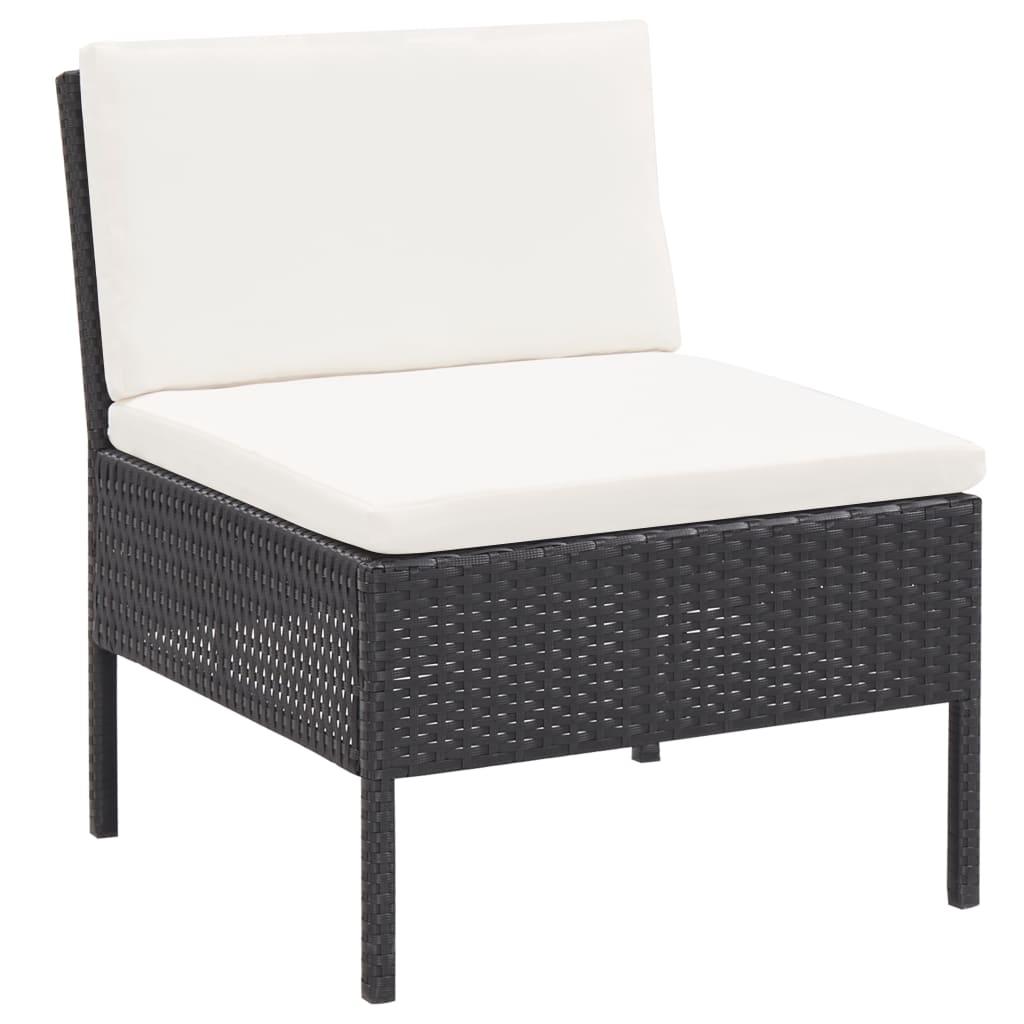 3 részes fekete polyrattan kerti ülőgarnitúra párnákkal