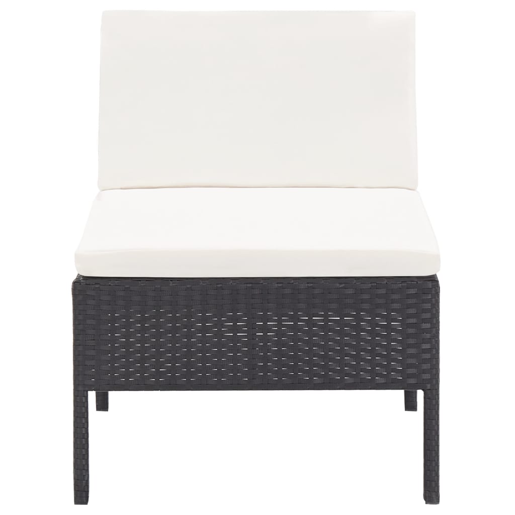 3 részes fekete polyrattan kerti ülőgarnitúra párnákkal