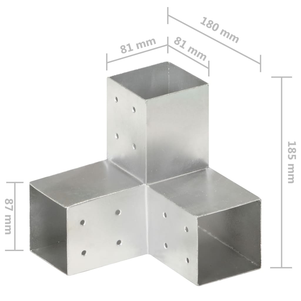 4 darab Y alakú horganyzott fém oszloptartó 81 x 81 mm