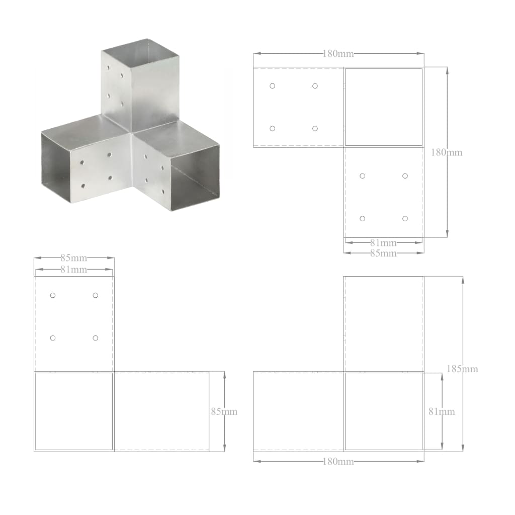 4 darab Y alakú horganyzott fém oszloptartó 81 x 81 mm