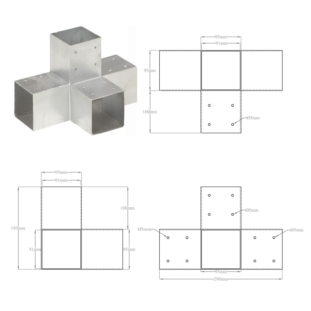4 darab X alakú horganyzott fém oszloptartó 91 x 91 mm